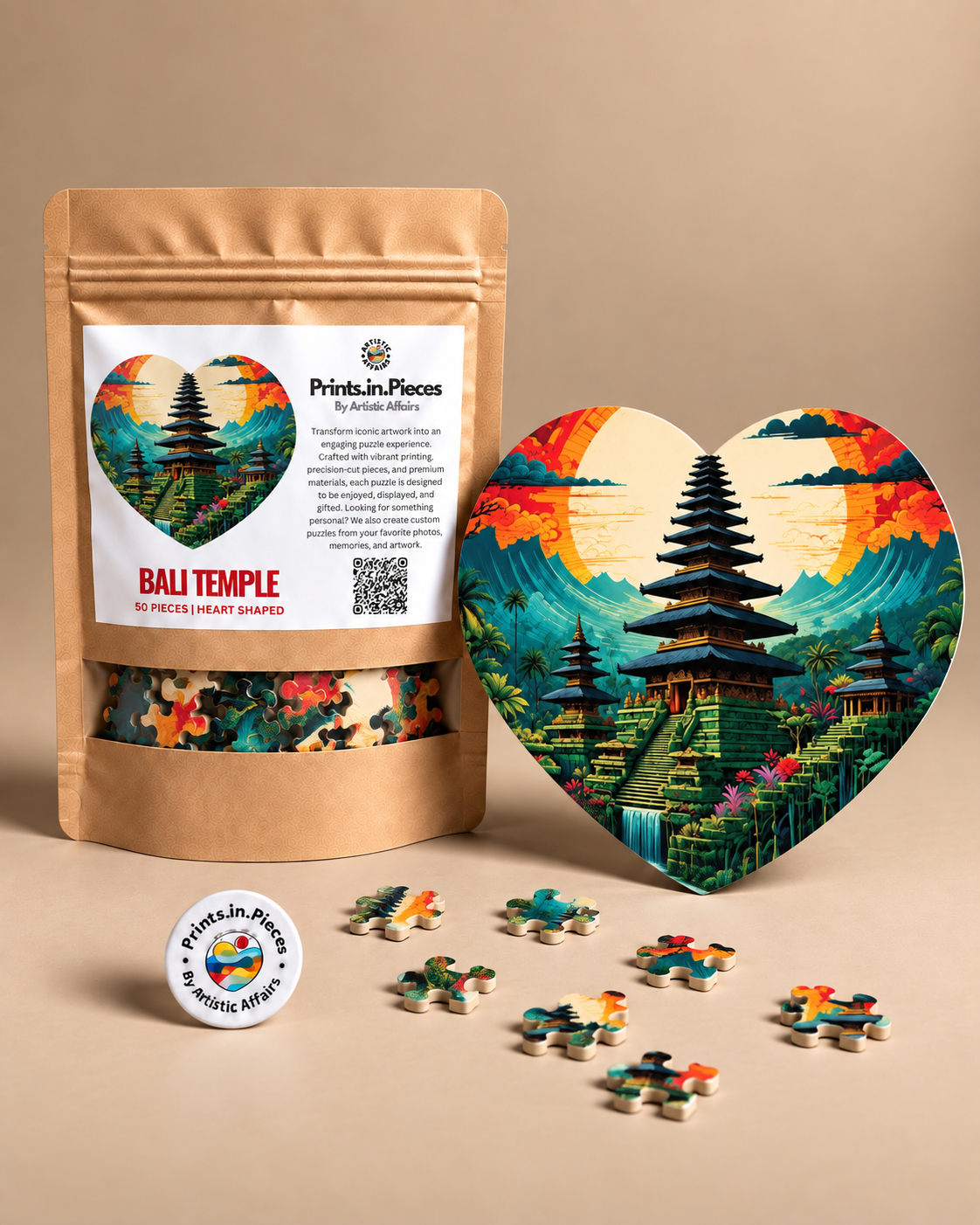 Bali Temple Heart-Shaped Puzzle