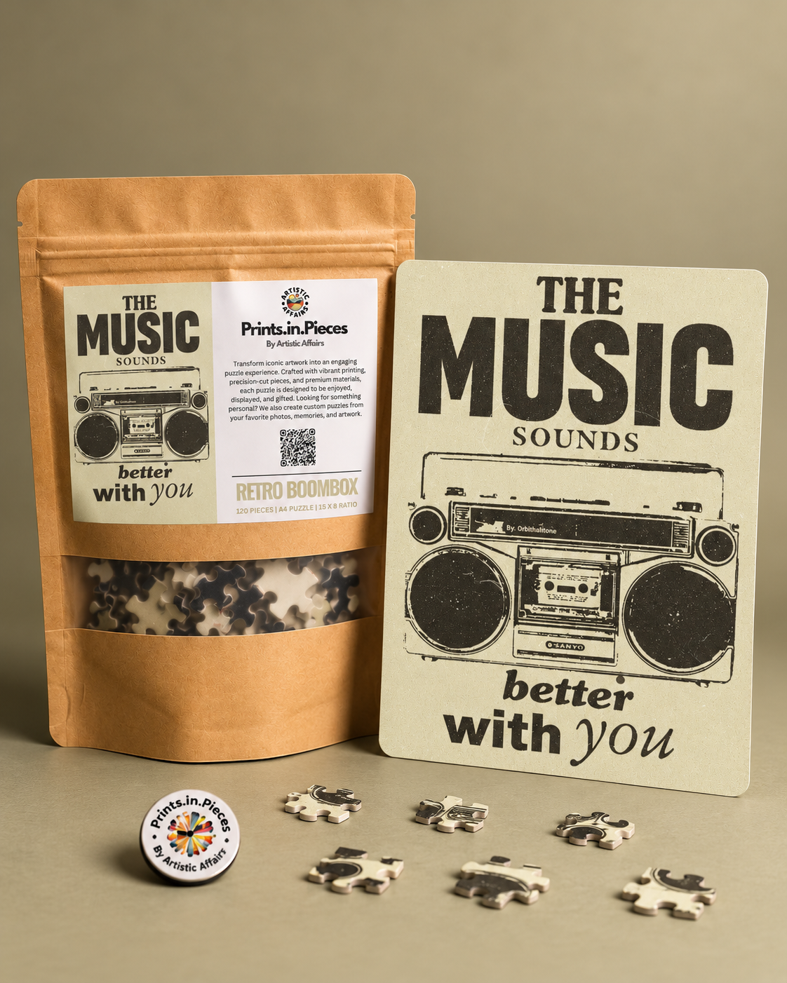 Retro Boombox jigsaw puzzle – The Music Sounds Better With You black-and-white print