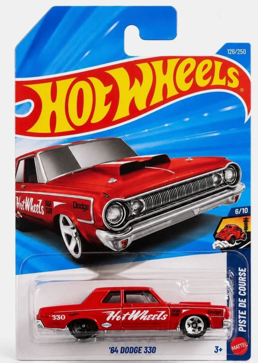 Hot Wheels '64 Dodge 330 red with white Hot Wheels livery 1:64 die-cast drag car