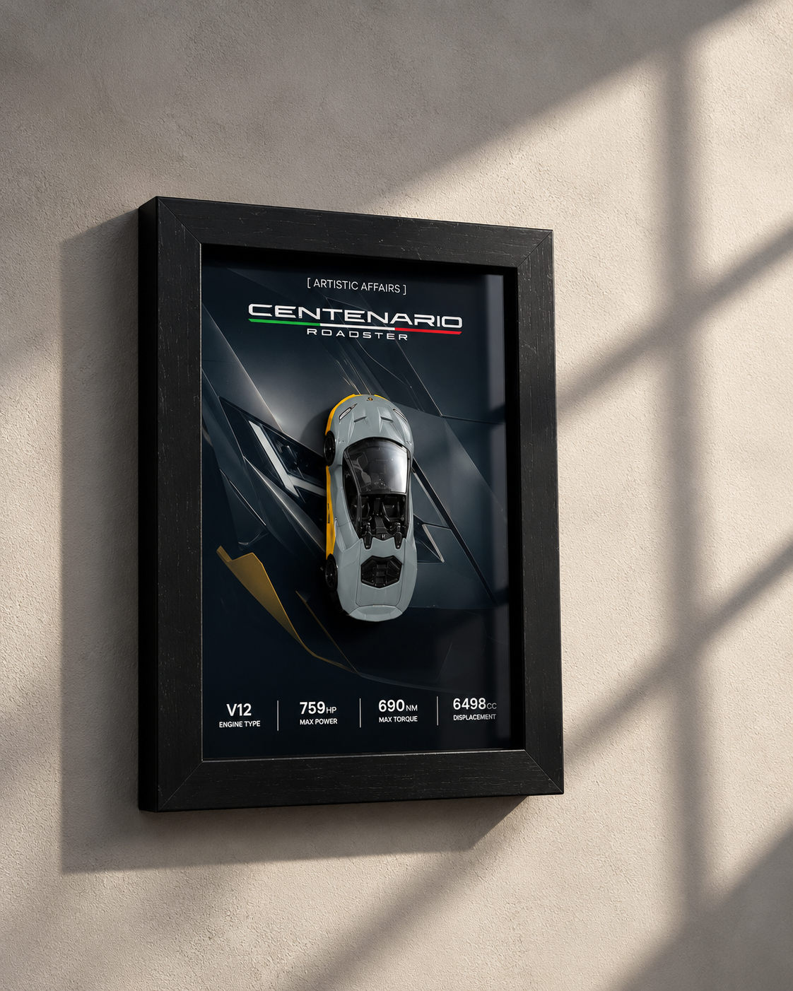 Limited Edition 2016 Lamborghini Centenario Roadster 3D car frame by Artistic Affairs, photo 6 of 7