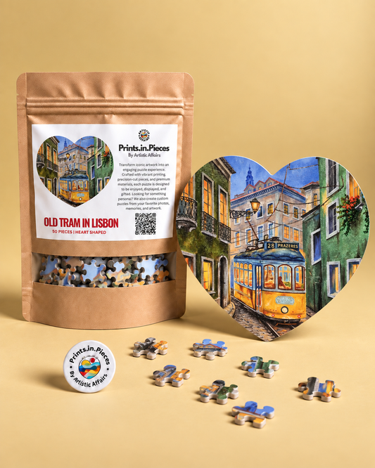 Old Tram in Lisbon Heart-Shaped Puzzle