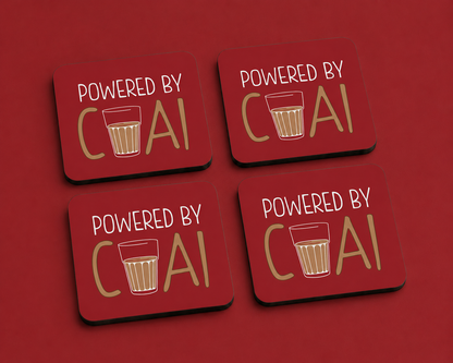 “Powered By Chai” 10 x 10 cm drink coaster by Artistic Affairs
