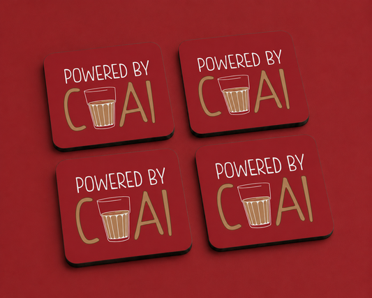 “Powered By Chai” 10 x 10 cm drink coaster by Artistic Affairs