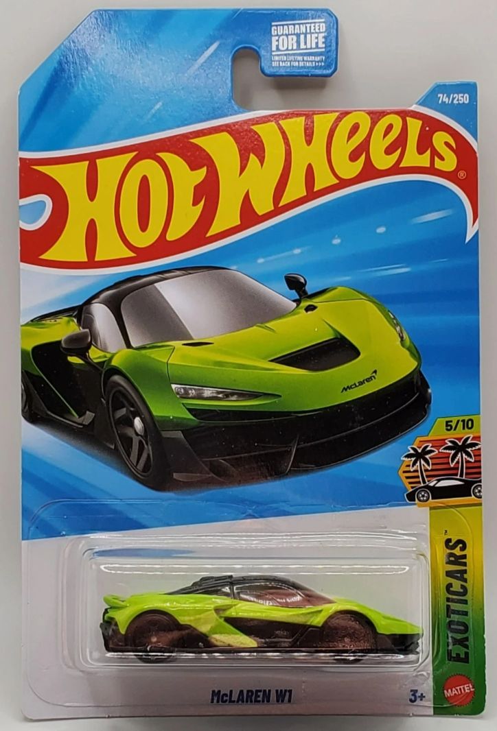 Hot Wheels McLaren W1 lime green and black 1:64 die-cast hypercar, Exoticars series