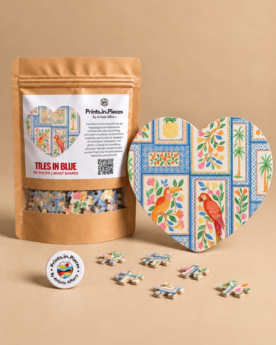 Tiles in Blue Heart-Shaped Puzzle