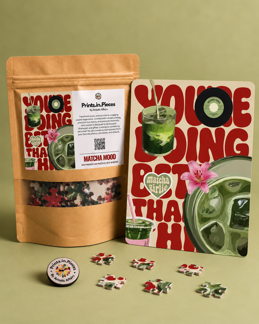 Matcha Mood jigsaw puzzle – iced matcha and retro red type on cream