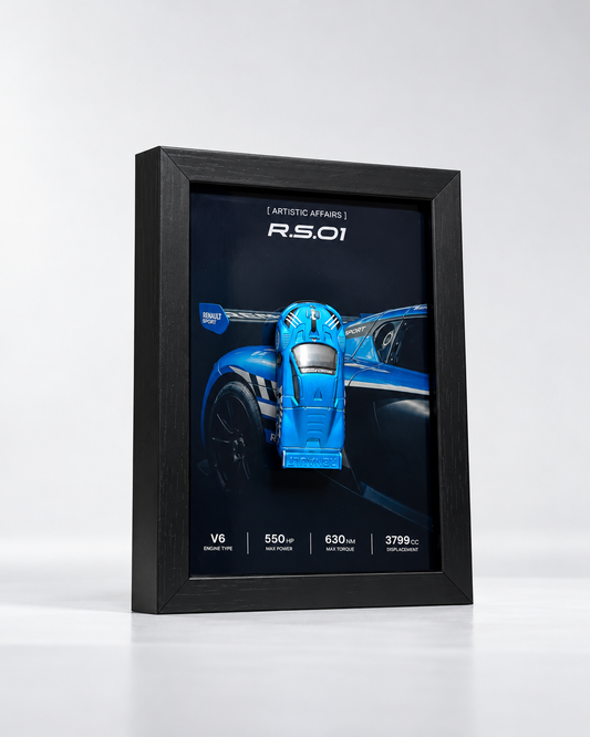 Limited Edition Renault R.S. 01 3D car frame with blue diecast car by Artistic Affairs