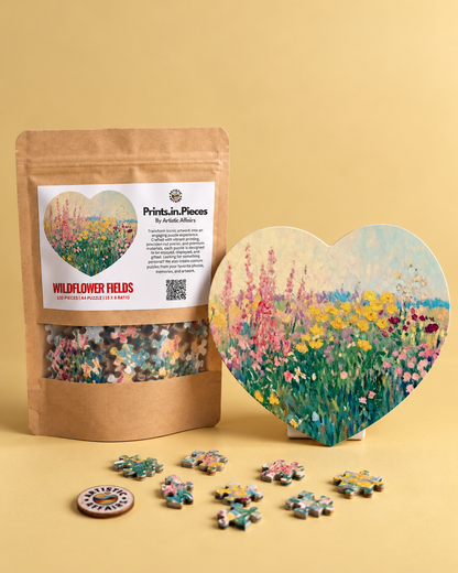 Wildflower Fields Painting Heart Shaped Puzzle