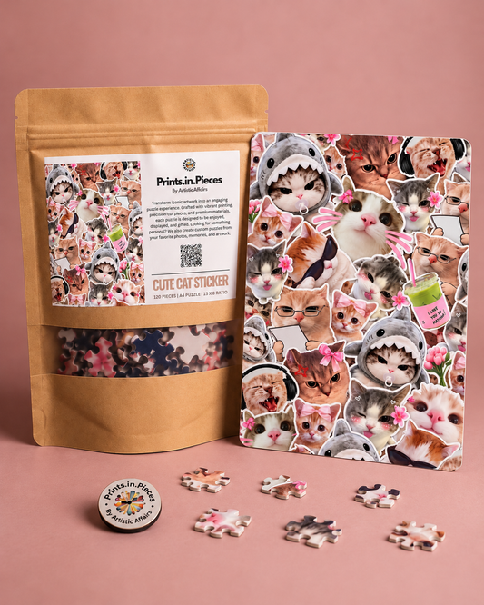 Cute Cat Sticker Collage jigsaw puzzle – meme cats in hoodies, bows and sunglasses