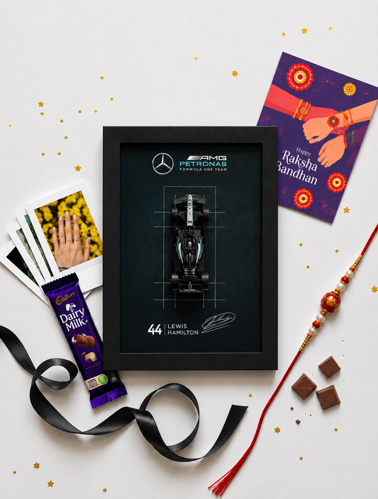 Mercedes AMG Petronas Lewis Hamilton Car Frame Rakhi Hamper