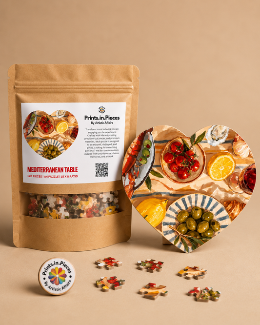 Mediterranean Table Food Spread Heart Shaped Puzzle