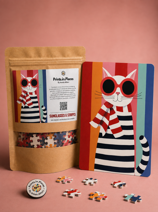 Sunglasses &amp; Stripes Puzzle – 120 Piece Illustrated Cat Puzzle