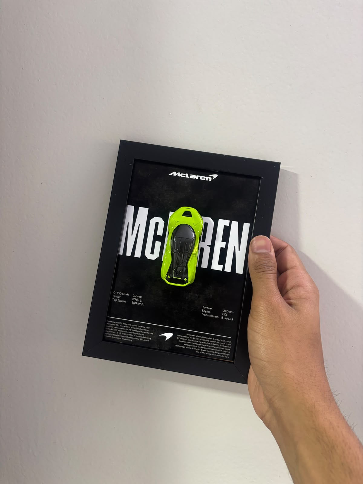 McLaren W1 diecast shadow box frame, view 3