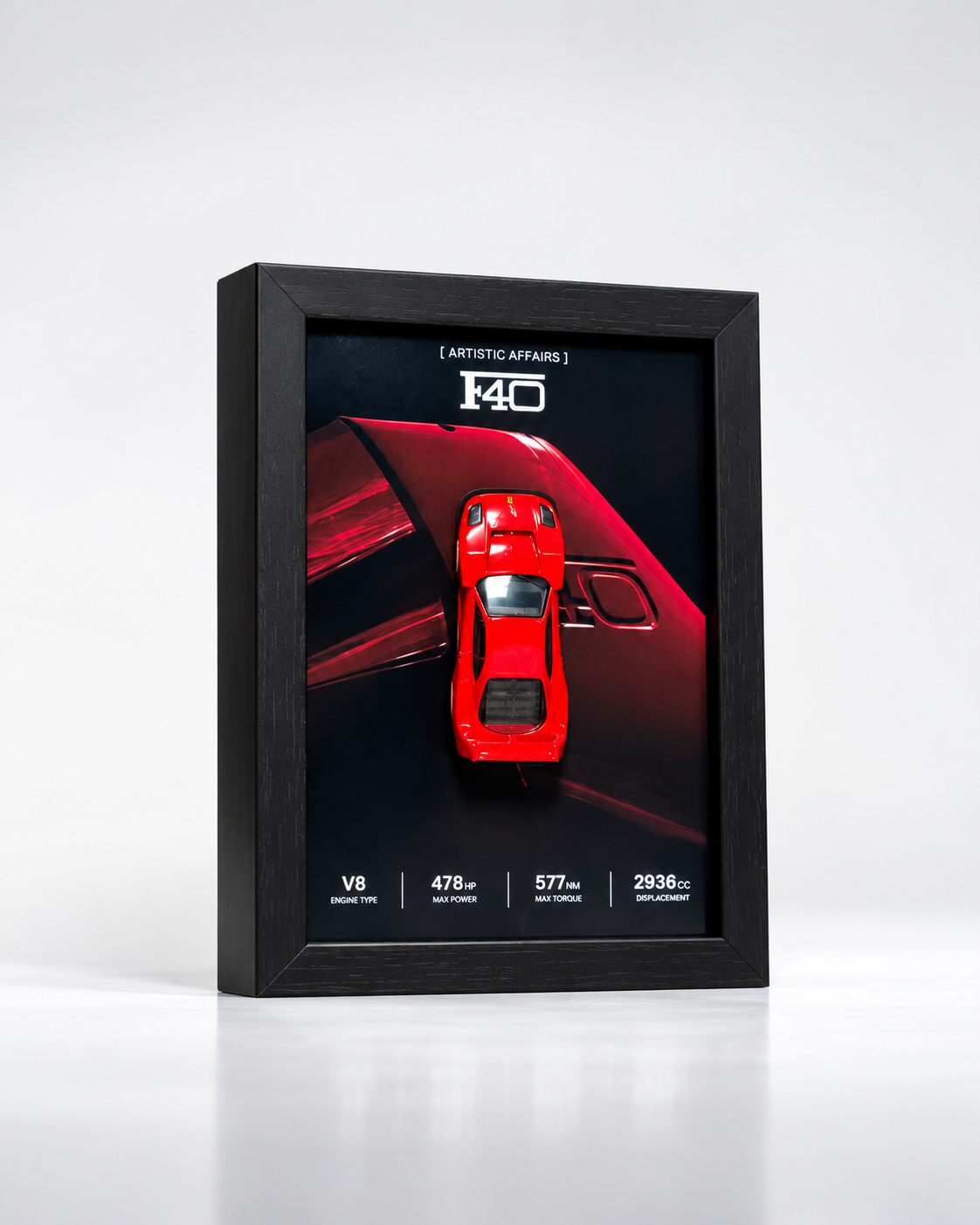 Limited Edition Ferrari F40 3D car frame with red diecast car by Artistic Affairs