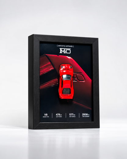 Limited Edition Ferrari F40 3D car frame with red diecast car by Artistic Affairs