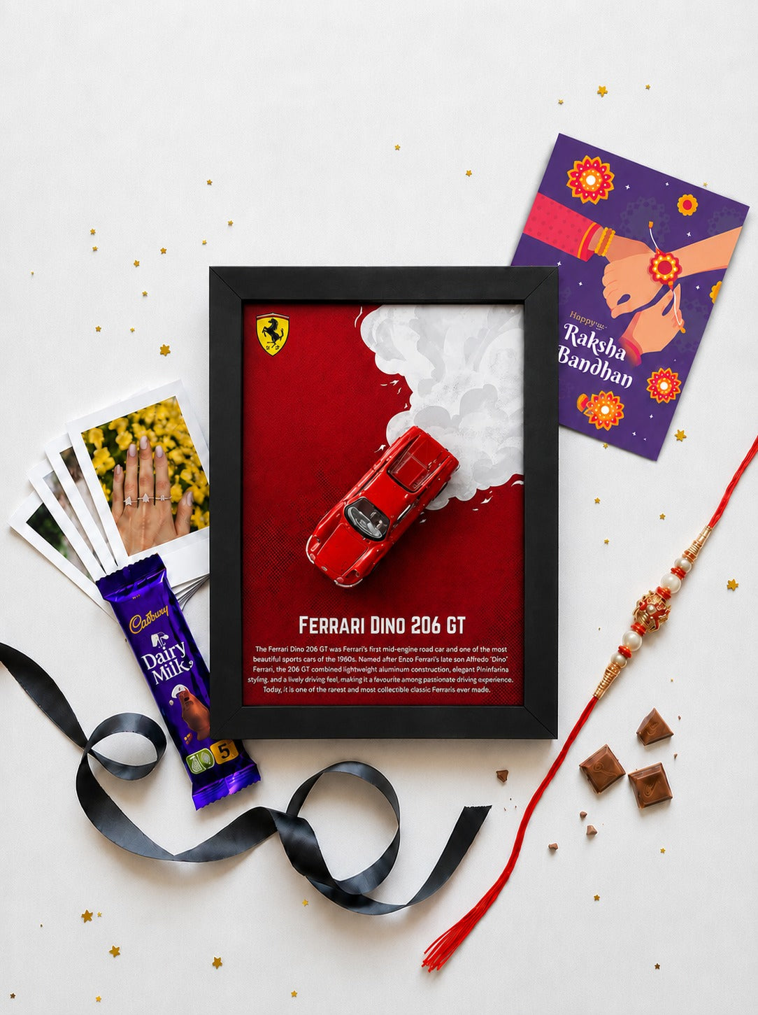 Ferrari Dino 206 GT classic car frame with rakhi hamper