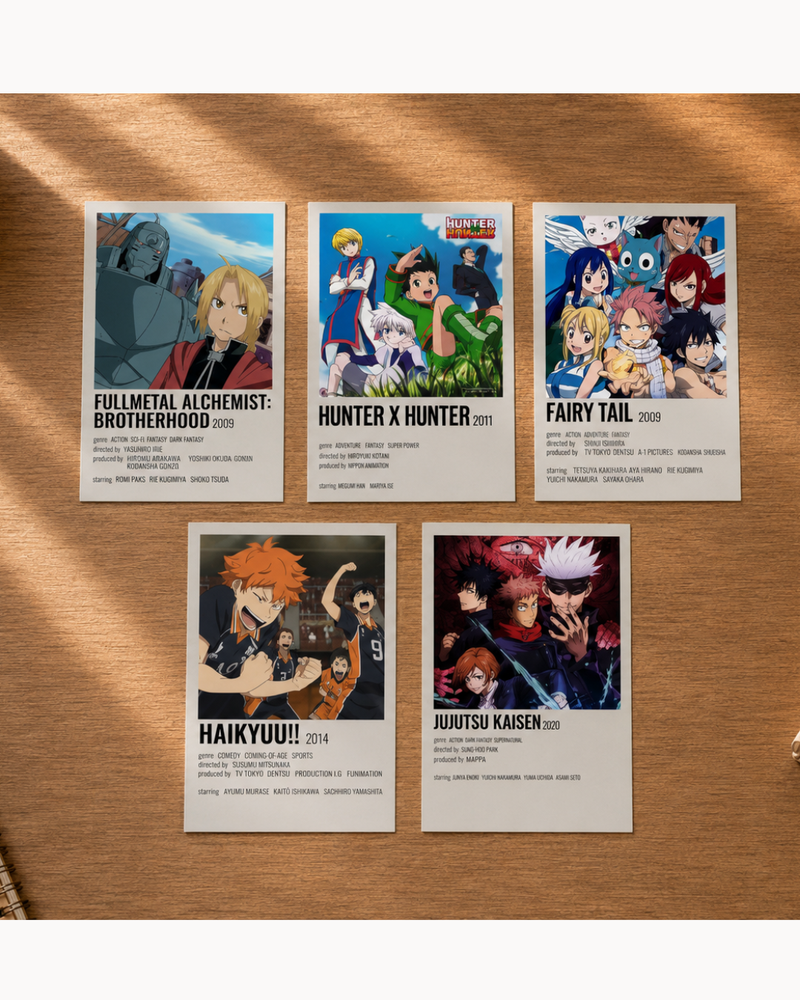 Anime Classics Polaroid Set 2 - Fullmetal Alchemist, Hunter x Hunter, Fairy Tail, Haikyuu!!, Jujutsu Kaisen