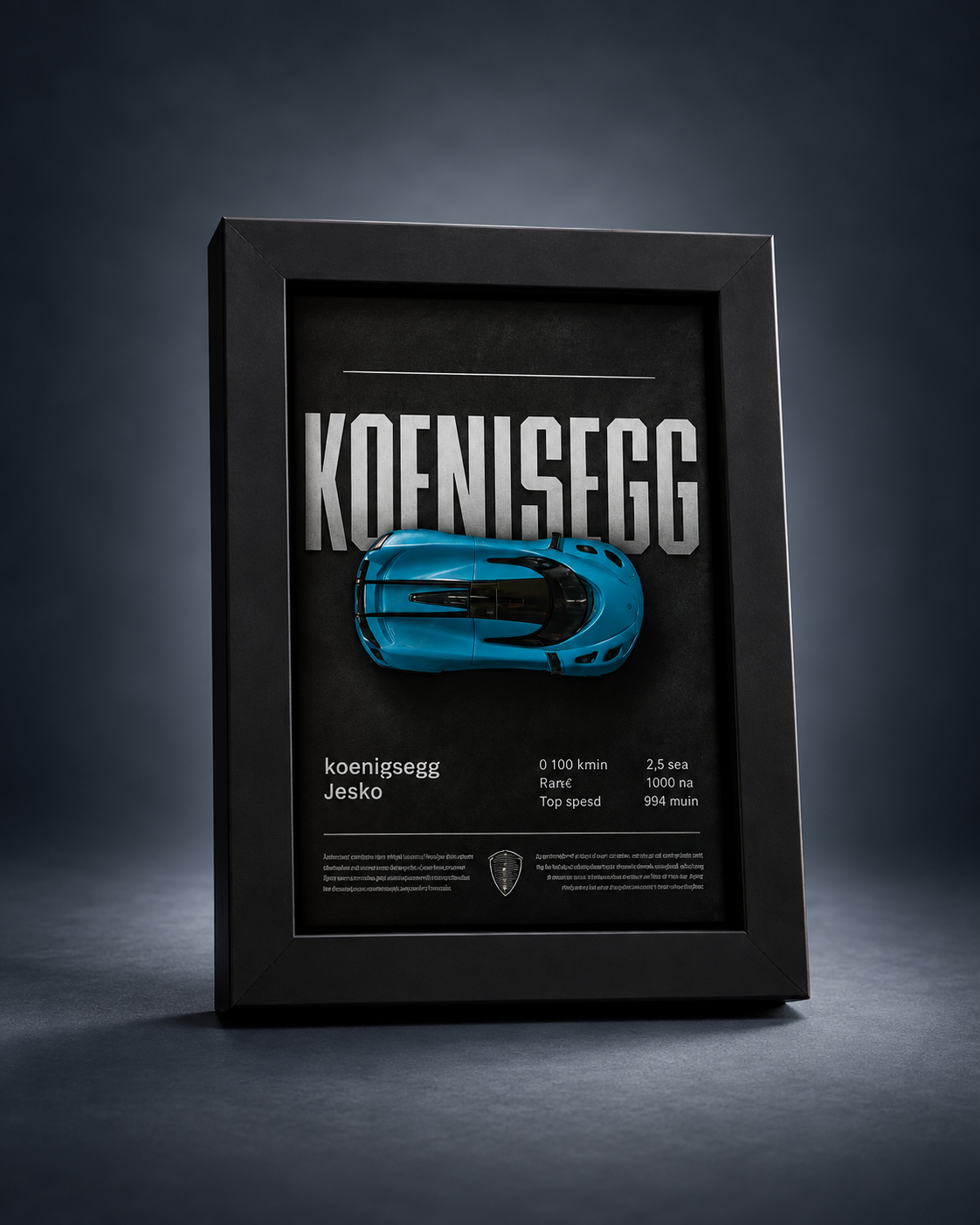 Koenigsegg Jesko (Blue) 3D car frame with blue Hot Wheels diecast car by Artistic Affairs