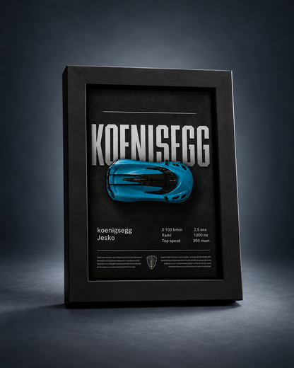 Koenigsegg Jesko (Blue) 3D car frame with blue Hot Wheels diecast car by Artistic Affairs