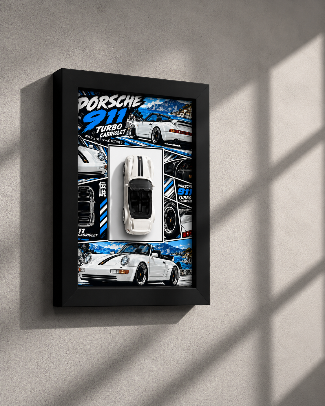 Porsche 911 Turbo Cabriolet White 3D Car Frame(Manga Edition)