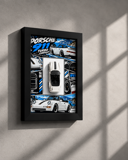 Porsche 911 Turbo Cabriolet White 3D Car Frame(Manga Edition)