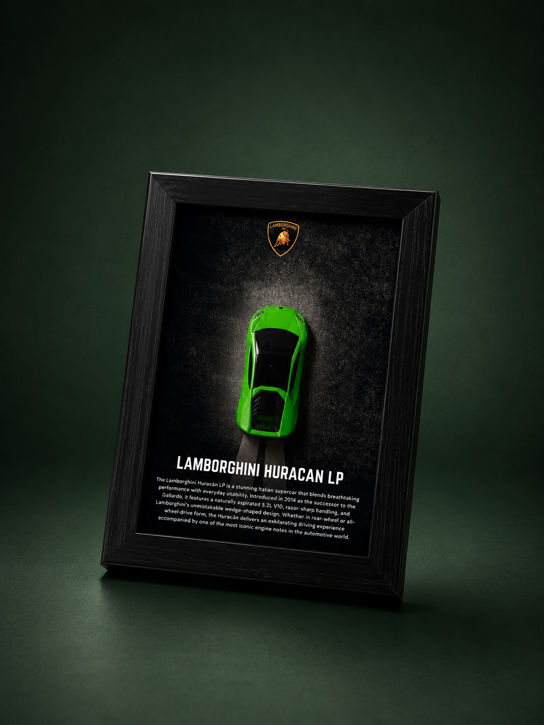 Lamborghini Huracan LP Green 3D Car Frame Detachable Hot Wheels Diecast