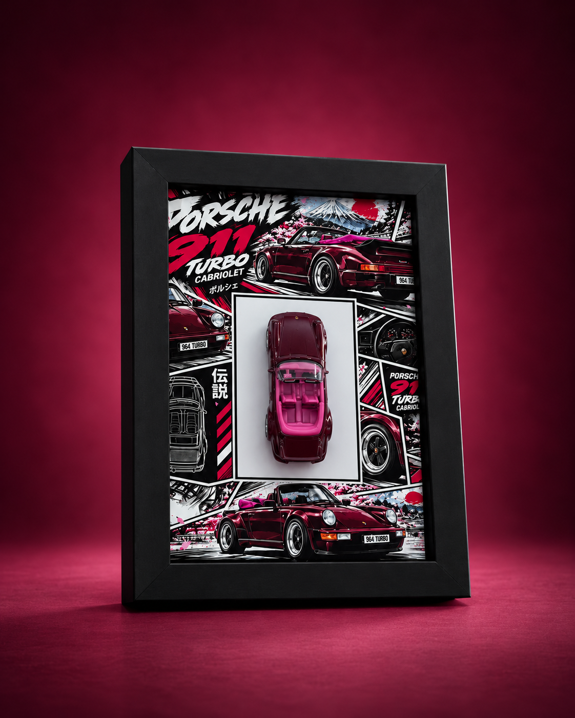 Porsche 911 Turbo Cabriolet 964 3D Hot Wheels car frame, main view