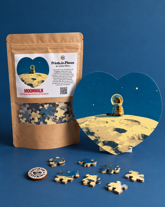 Moonwalk Astronaut Cat Heart Shaped Puzzle