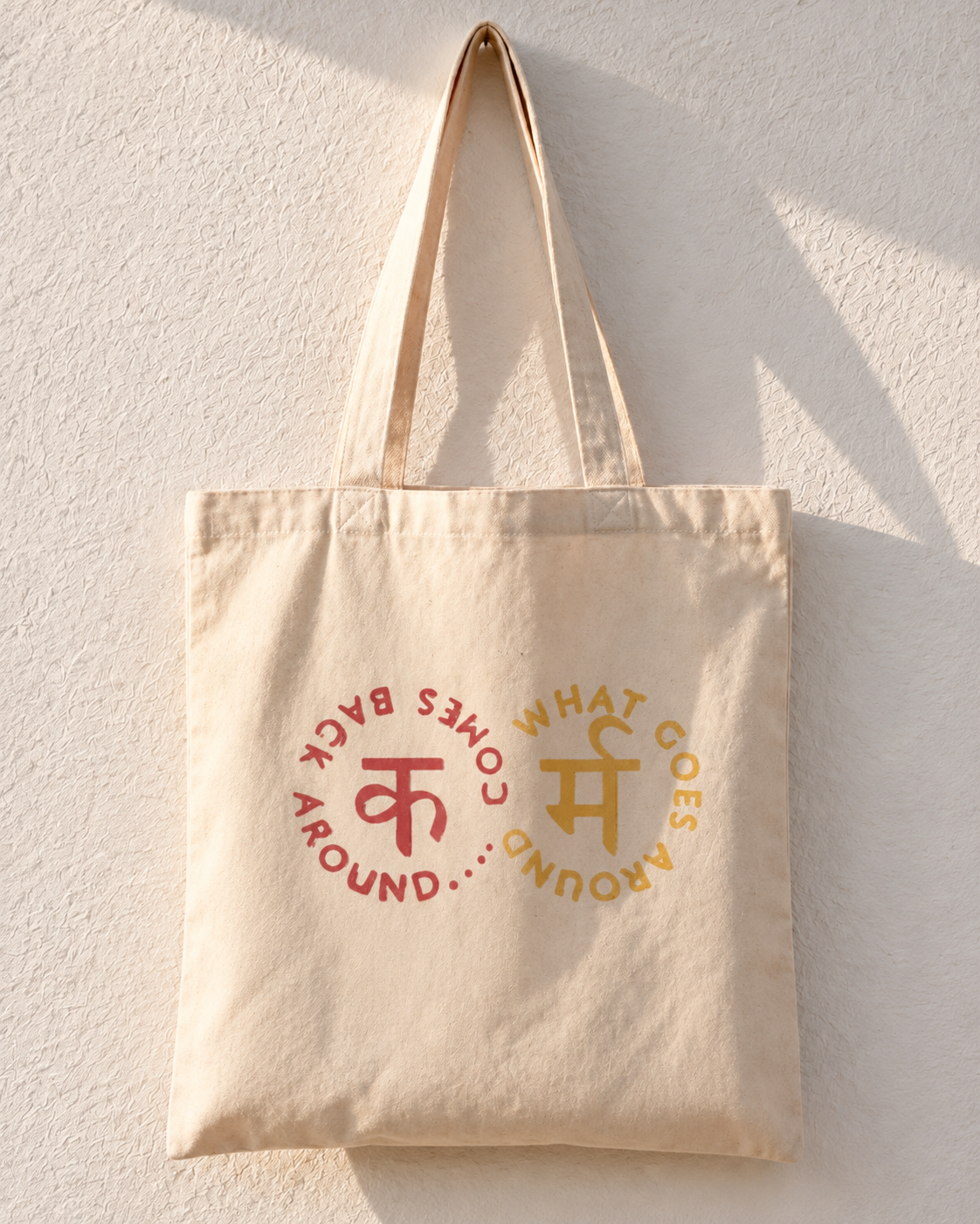 What Comes Around Circular Text Tote Bag