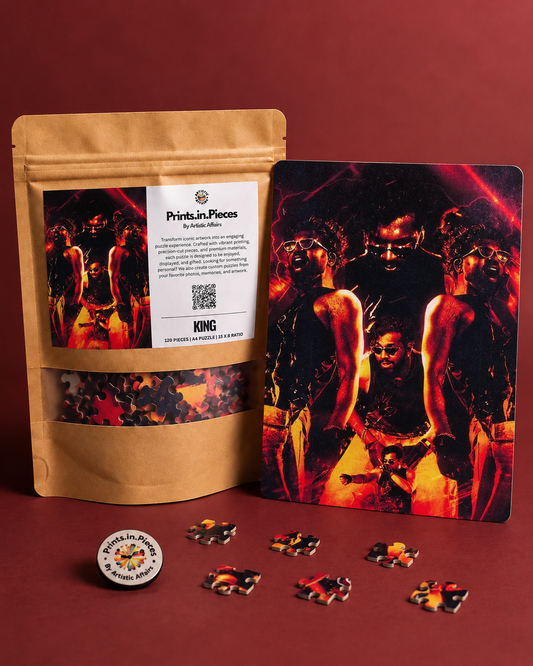 King Fire Collage jigsaw puzzle – red and gold performer collage with lightning