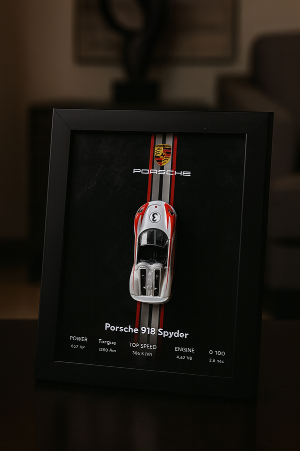 Porsche 918 Spider 3d Hotwheels Car Frame (White)