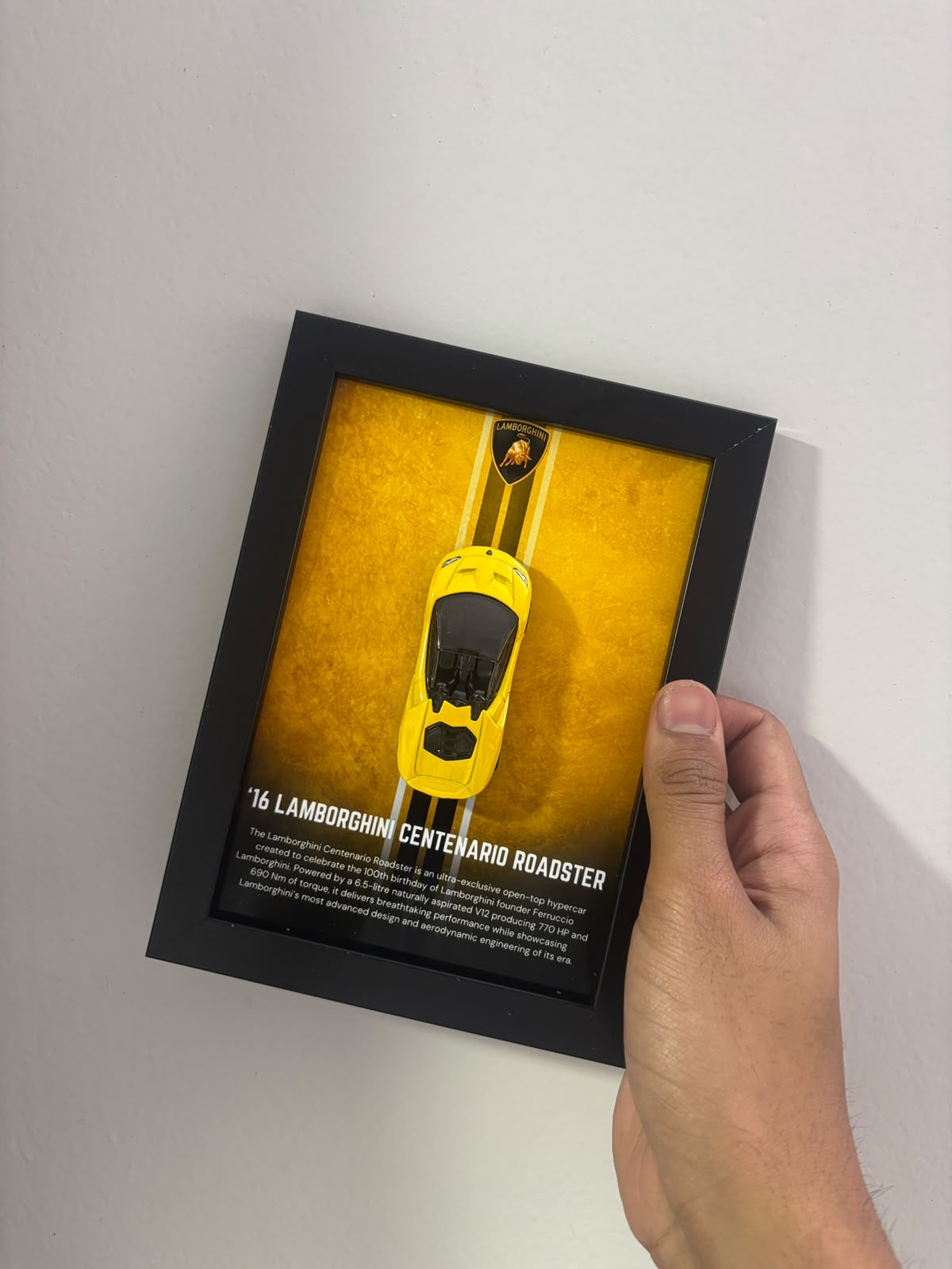 Lamborghini Centenario Roadster diecast shadow box frame, view 3