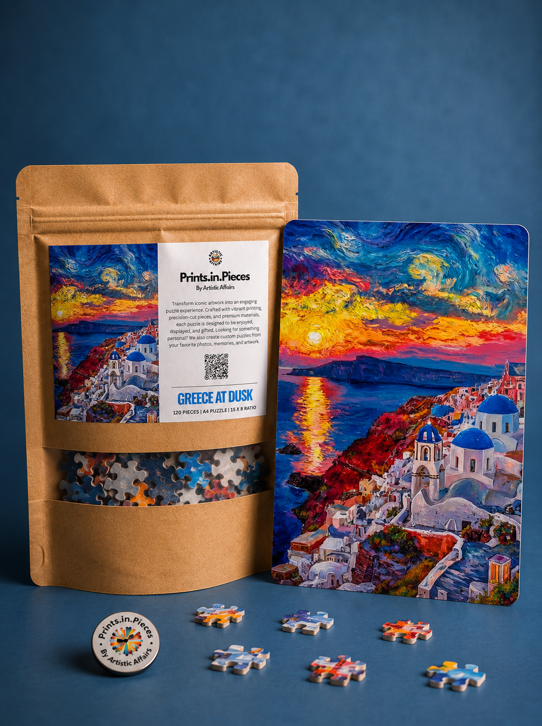 Greece at Dusk Puzzle – 120 Piece Santorini Art Puzzle