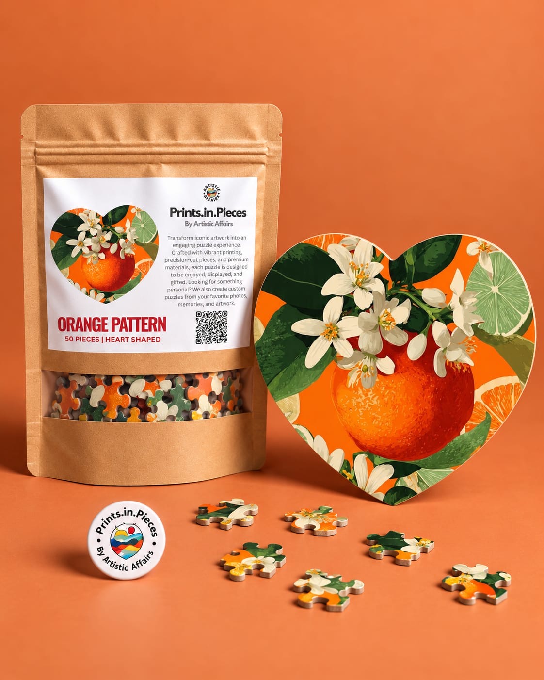 Orange Pattern Heart-Shaped Puzzle