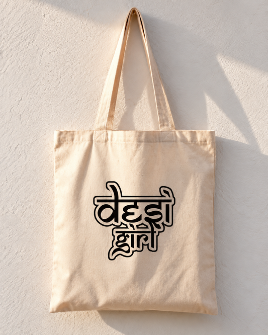Desi Girl Outlined Hindi-English Stacked Tote Bag