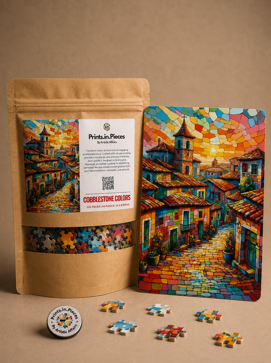 Cobblestone Colors Puzzle – 120 Piece Stained-Glass Village Puzzle