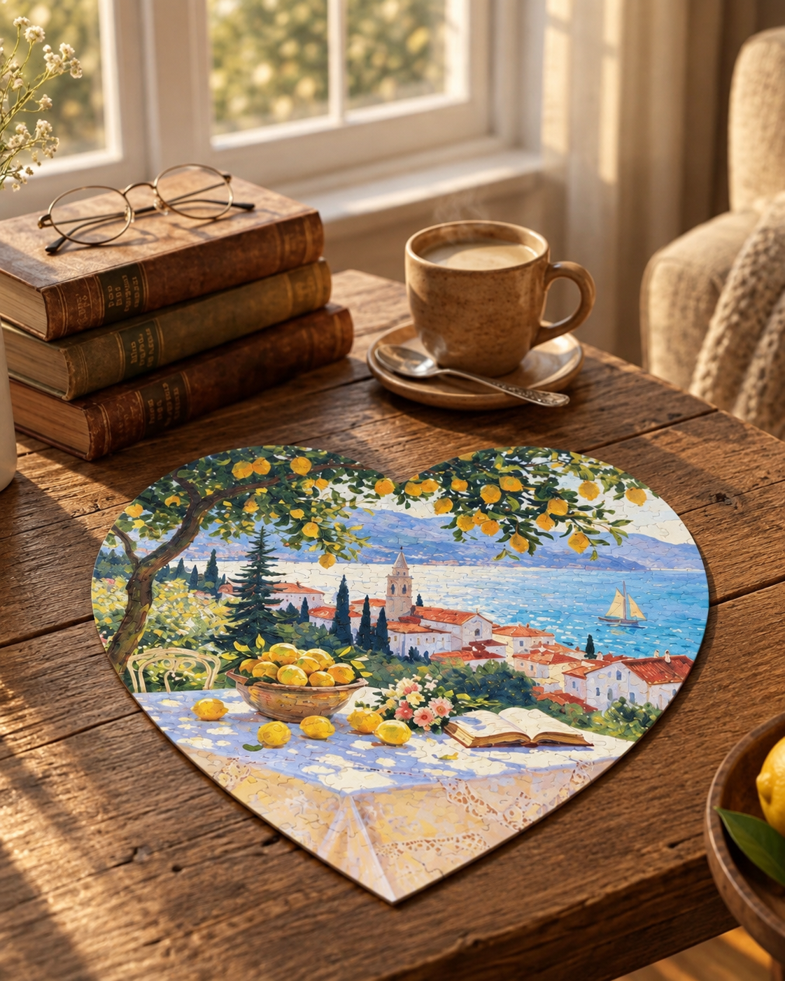 Italian Summer Lemon Coast Heart Shaped Puzzle