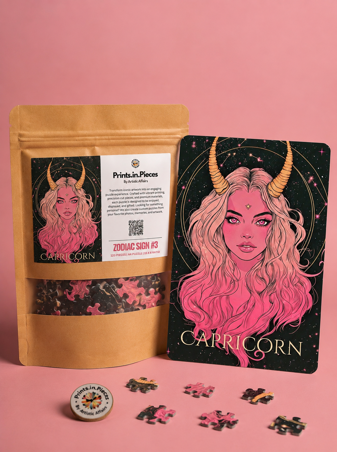Capricorn Zodiac Puzzle — 120 Piece Celestial Horned Portrait Art