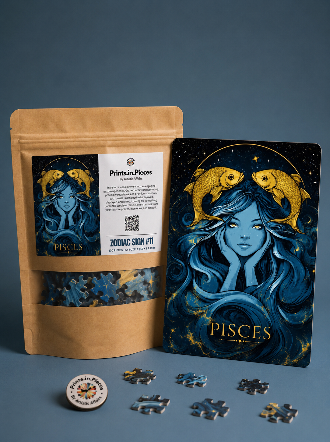 Pisces Zodiac Puzzle — 120 Piece Celestial Fish Portrait Art
