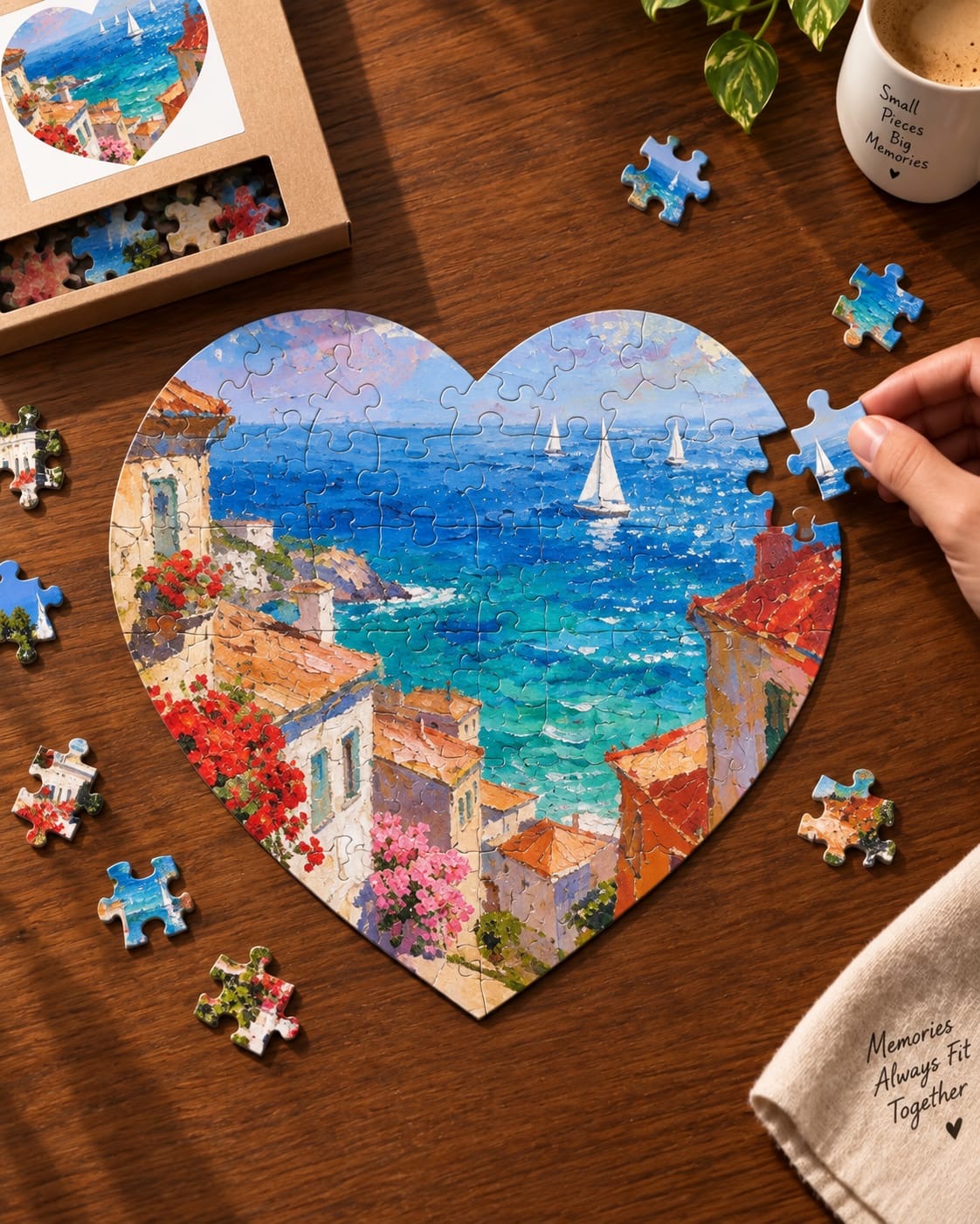 Amalfi Dreams Coastal Heart Shaped Puzzle