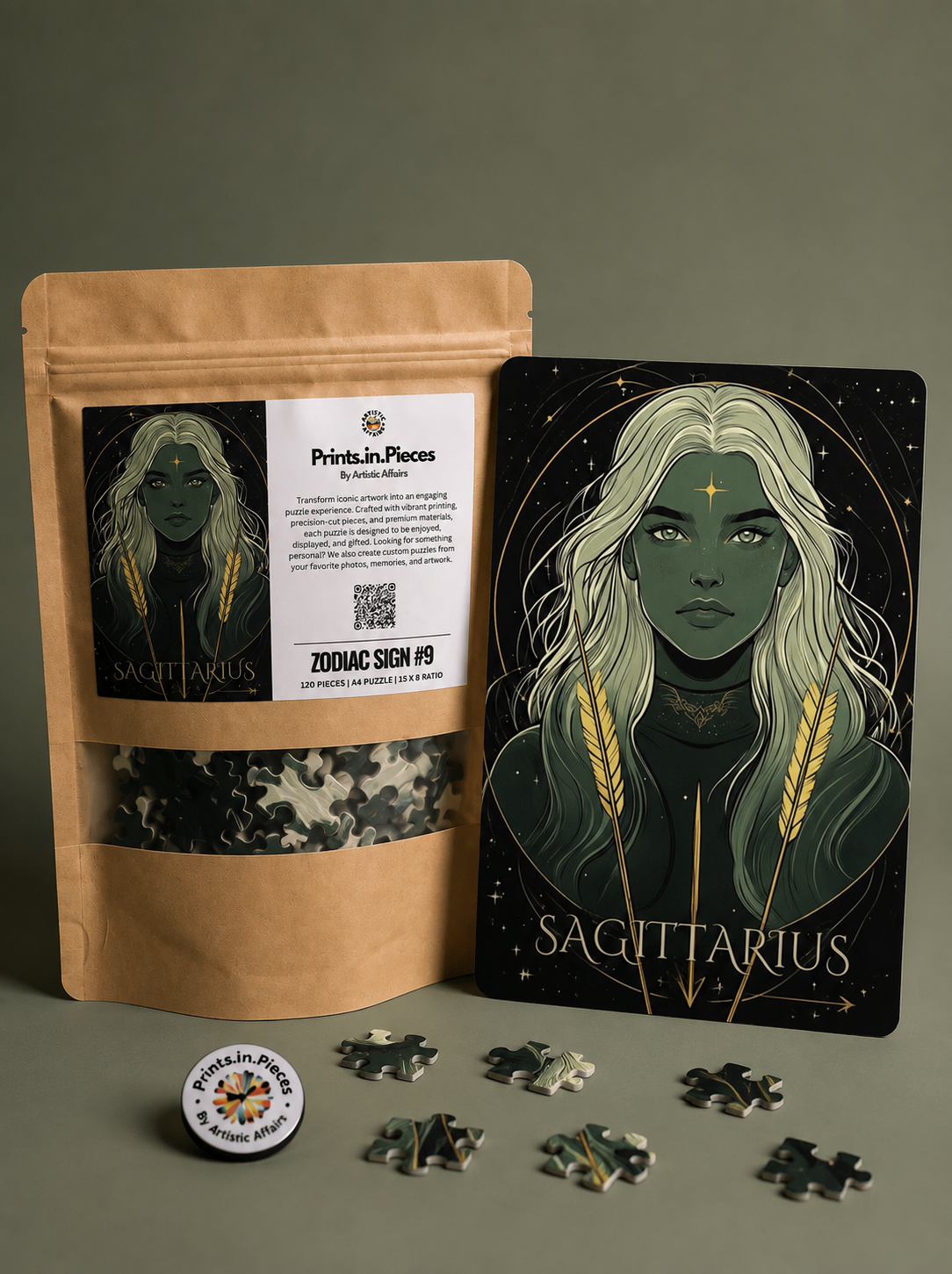 Sagittarius Zodiac Puzzle — 120 Piece Celestial Archer Portrait Art