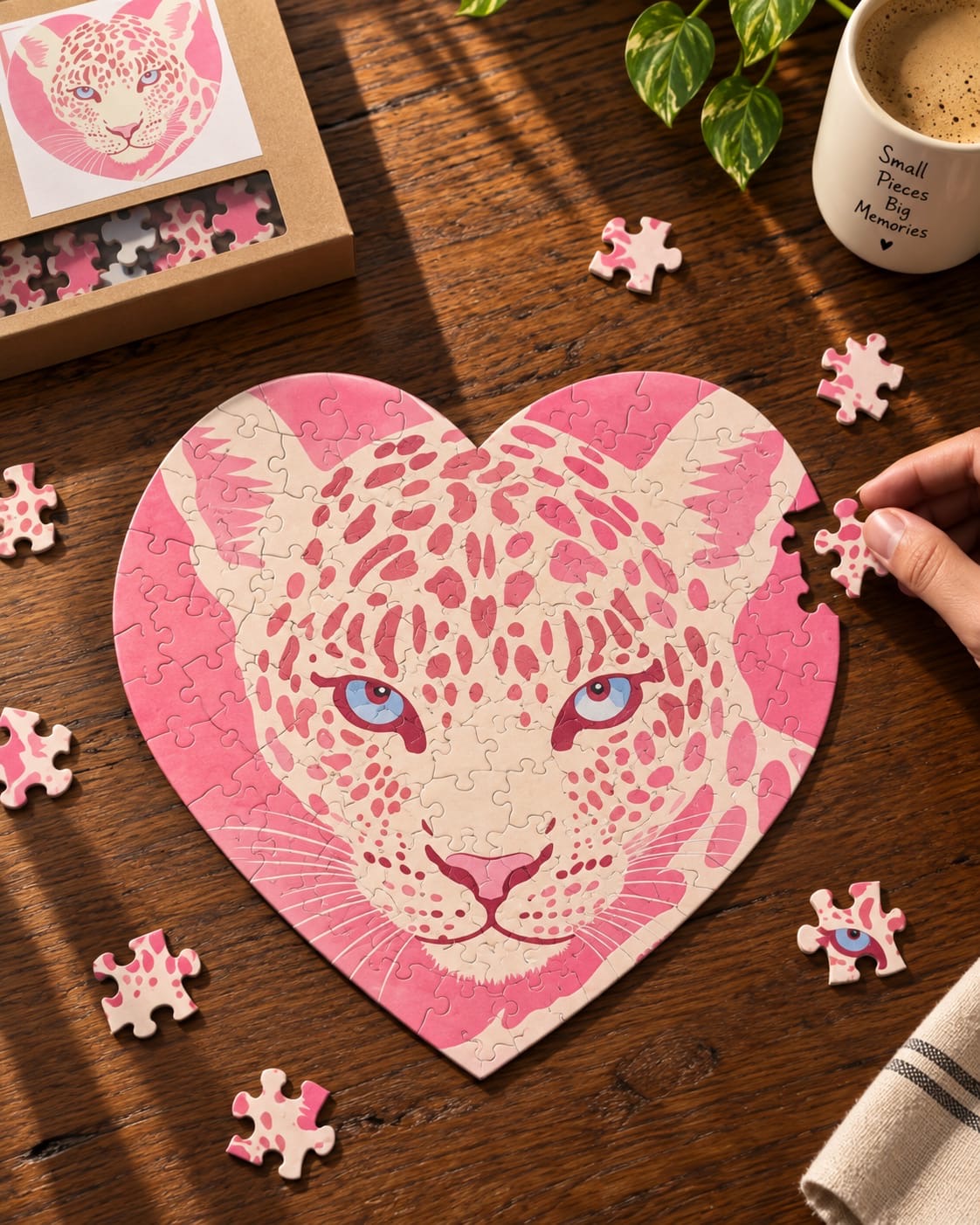Wild At Heart Pink Leopard Heart Shaped Puzzle