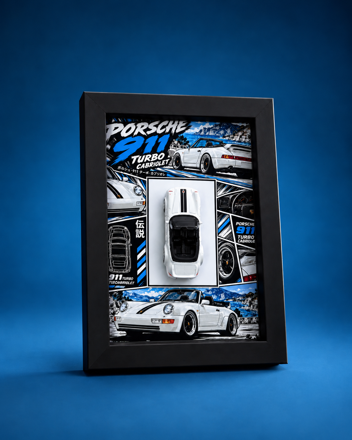 Porsche 911 Turbo Cabriolet White 3D Car Frame(Manga Edition)