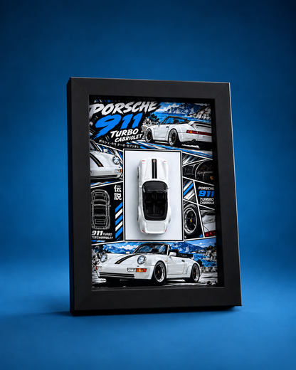 Porsche 911 Turbo Cabriolet White 3D Car Frame(Manga Edition)