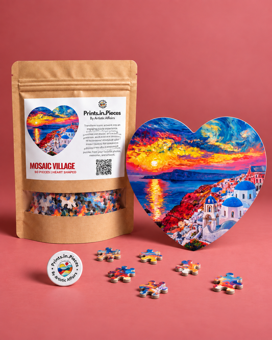 Mosaic Village Heart-Shaped Puzzle