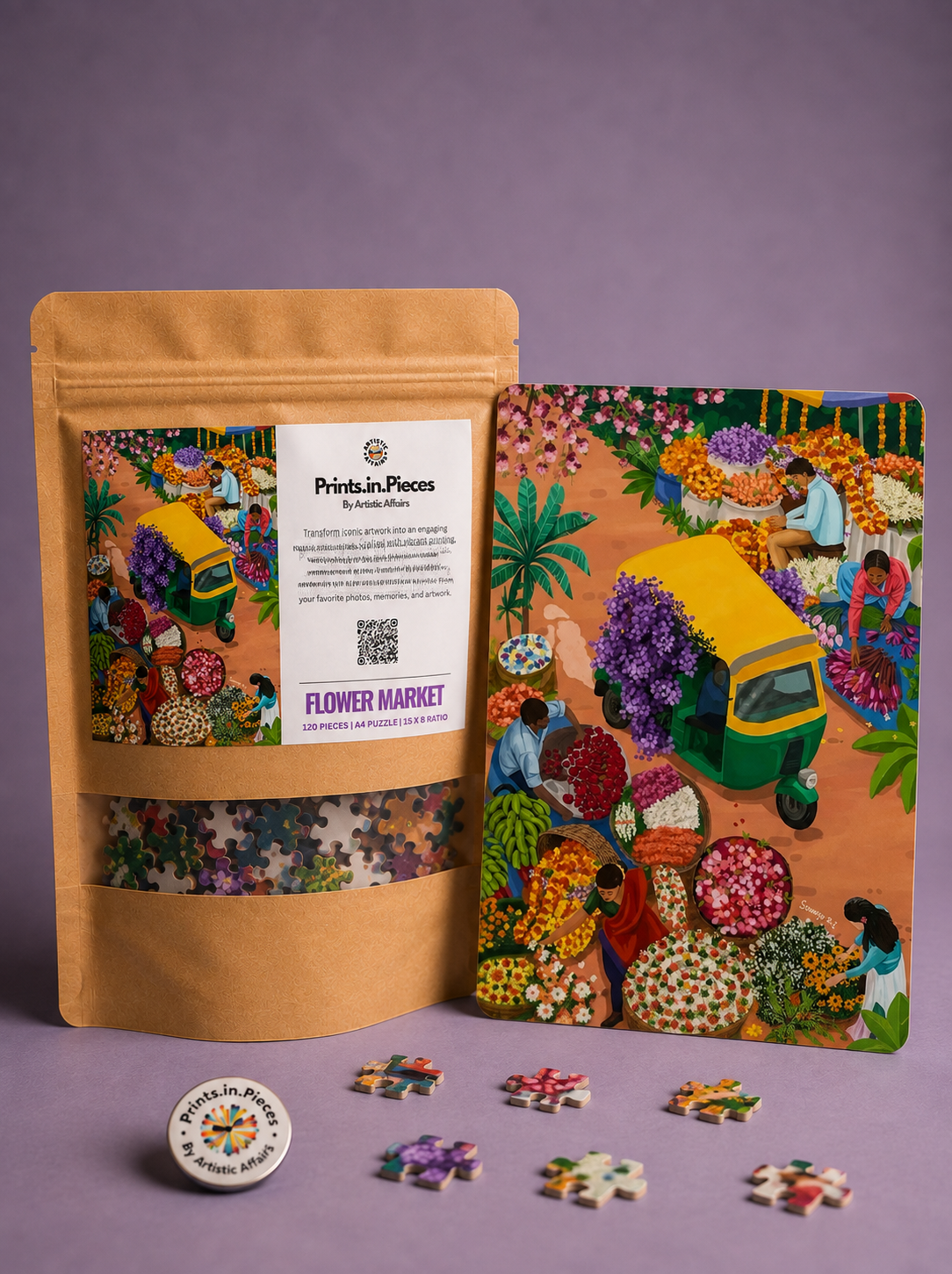 Flower Market Puzzle – 120 Piece Illustrated Market Scene Puzzle