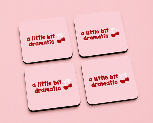 “A Little Bit Dramatic” Cherry 10 x 10 cm drink coaster by Artistic Affairs
