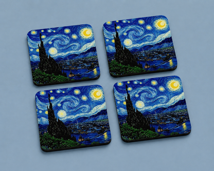 “Starry Night” Van Gogh 10 x 10 cm drink coaster by Artistic Affairs