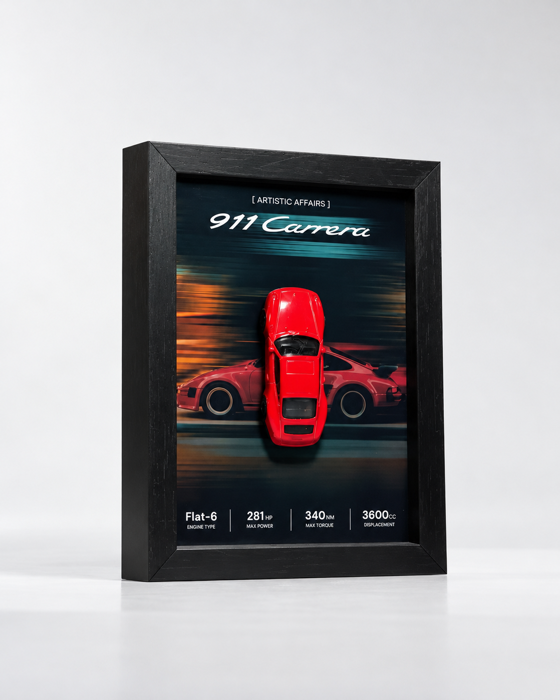Limited Edition Porsche 911 Carrera 3D car frame with red diecast car by Artistic Affairs