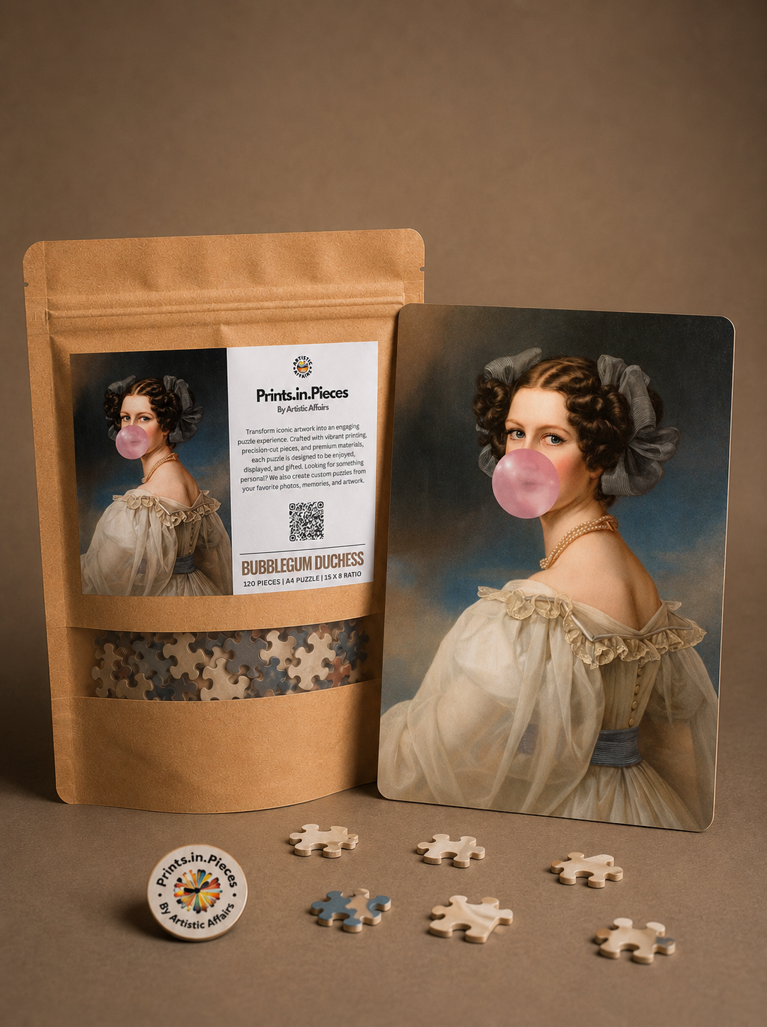 Bubblegum Duchess Puzzle – 120 Piece Playful Portrait Puzzle